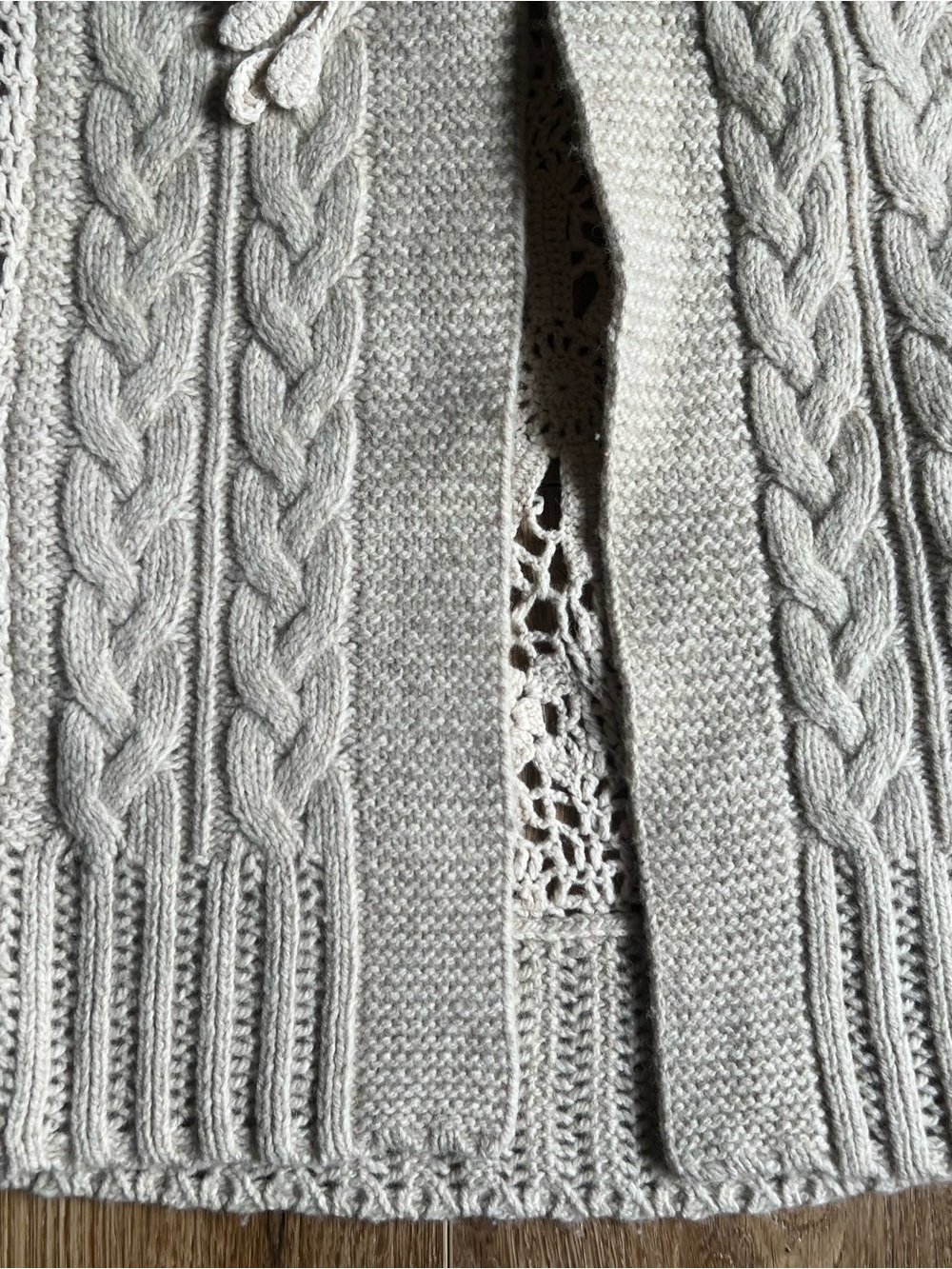 Anthropologie-Angel of the North Cream Openwork Cable Knit Shawl Collar Sweater - Picture 6 of 11